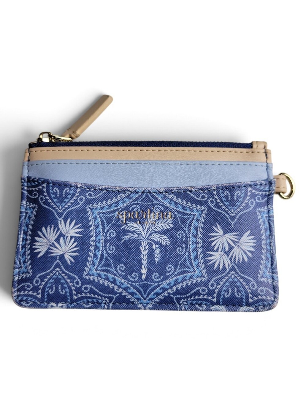 SPARTINA 449 Blue Palm Print Slim Card Coin Purse Wallet